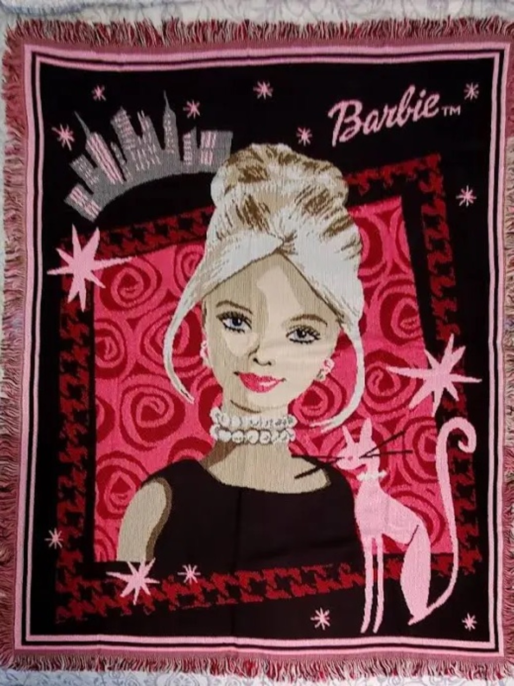 Barbie Pink, Black & Ivory Woven Portrait Throw